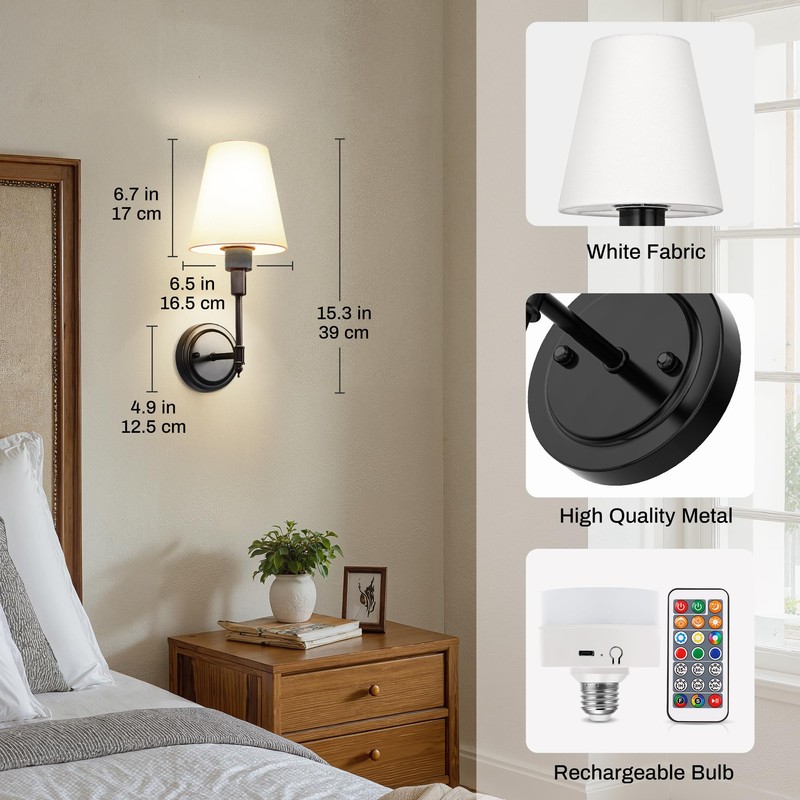 Battery Operated Wall Sconce: Set of 2 Wireless Wall Light
