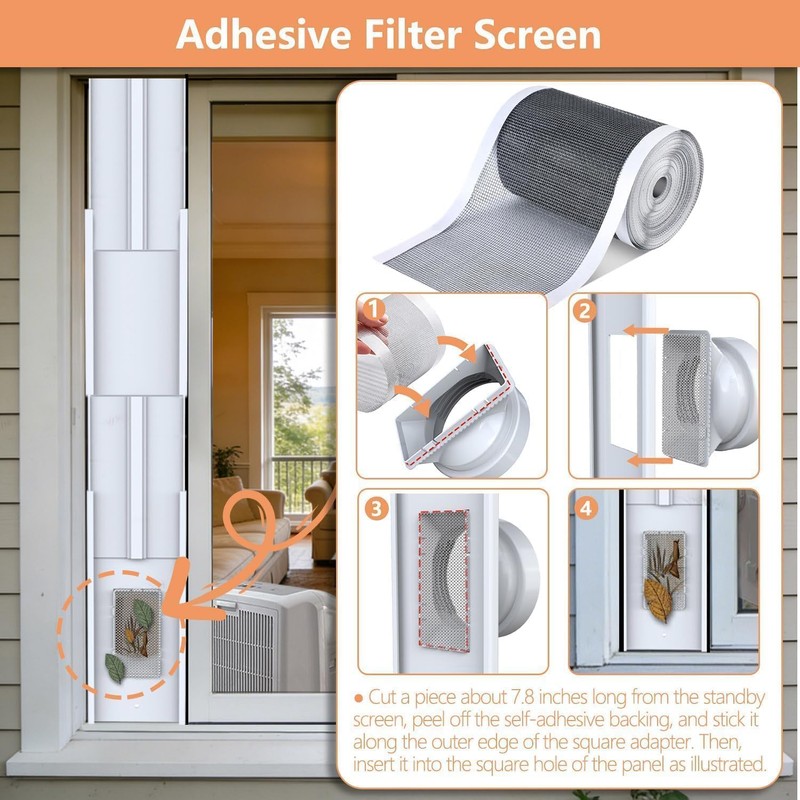 95"Sliding Door AC Vent Kit with Φ 5.1"Extendable Hose Screen