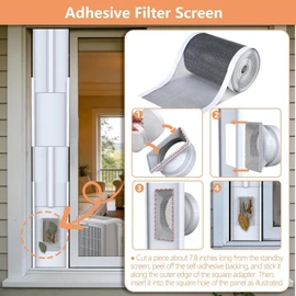 95"Sliding Door AC Vent Kit with Φ 5.1"Extendable Hose Screen net & Weather Stripping Universal 5.0/5.9 Inches Coupler for Sliding Glass/Window Portable AC Energy Saving Airtight Seal System
