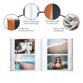 Kenro Grace Classic Photo Album for 200 Photos 6x4 / 10x15cm - Red Faux Leather Slip-In Pages & Memo Space. Premium Photo Album for All Occasions - KD101RD