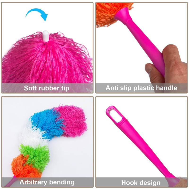 2 Pack 22-Inch Rainbow Reusable Microfiber Dusters,Bendable and Washable Feather