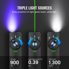 OLIGHT Arkfeld Pro Class 1 Max 1300 Lumen Handheld Flashlight EDC White Light with Green Beam&UV Light for Presentations, Pet Interaction(Black Color)