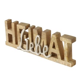 mucHome Holz-Schriftzug HEIMATLIEBE Dekorative Aufsteller Mango Naturholz mit Silber-Akzent Wohnzimmer Deko