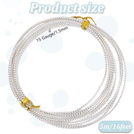 DELORIGIN 15 Gauge Twist Jewelry Wire 16Ft Silver Plated Copper Wire Textured Crafting Beading Wire Half Hard 1.5mm Wire for Bracelet Ring Jewellery Making DIY Beading Work Ornaments Craft Making