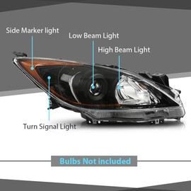 CHEDA Headlights Assembly Front Headlamp Compatible with Mazda 3 2010-2013 BBM4510L0K, BBM4510K0K, MA2518130, MA2519130 Clear Lens Black Housing Clear Reflector Faros Conjunto De Faros