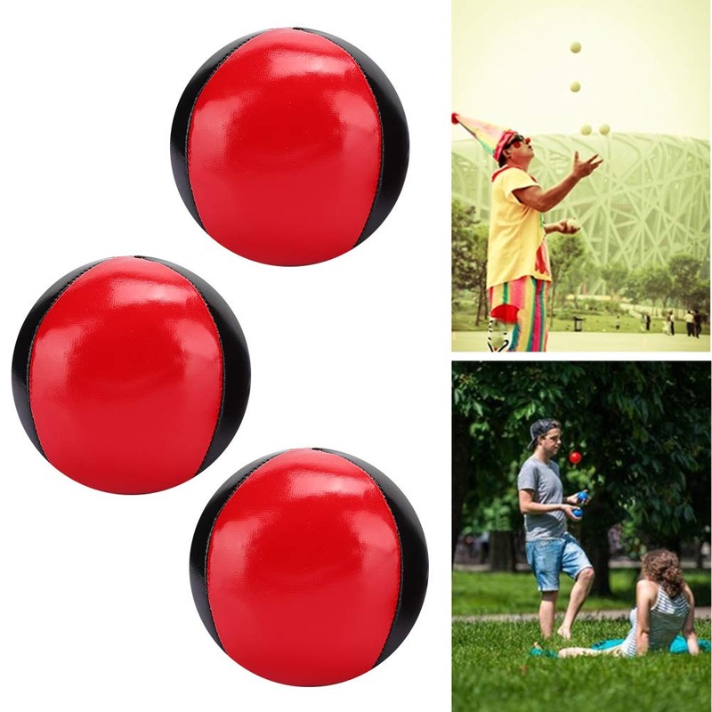 3 Pcs Juggling Balls Red Black PU Leather High End