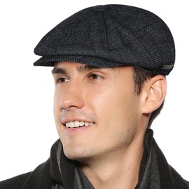 Superora Men's Flat Cap Herringbone Tweed Newsboy Cap Herringbone, blue / grey