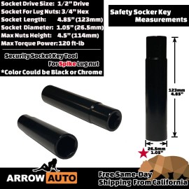 Arrow 1 Socket Key blk 3/4" Hex High Quality 1/2" Drive Fits: 4.85" Tall Spike Lug Nut