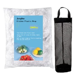 JeregBue 200 PCS Plastic Covers for Bowls and 1 PCS Plastic Bag Holder Reusable Bowl Covers Elastic Storage Wraps for Containers Stretchable Serving Dish Covers