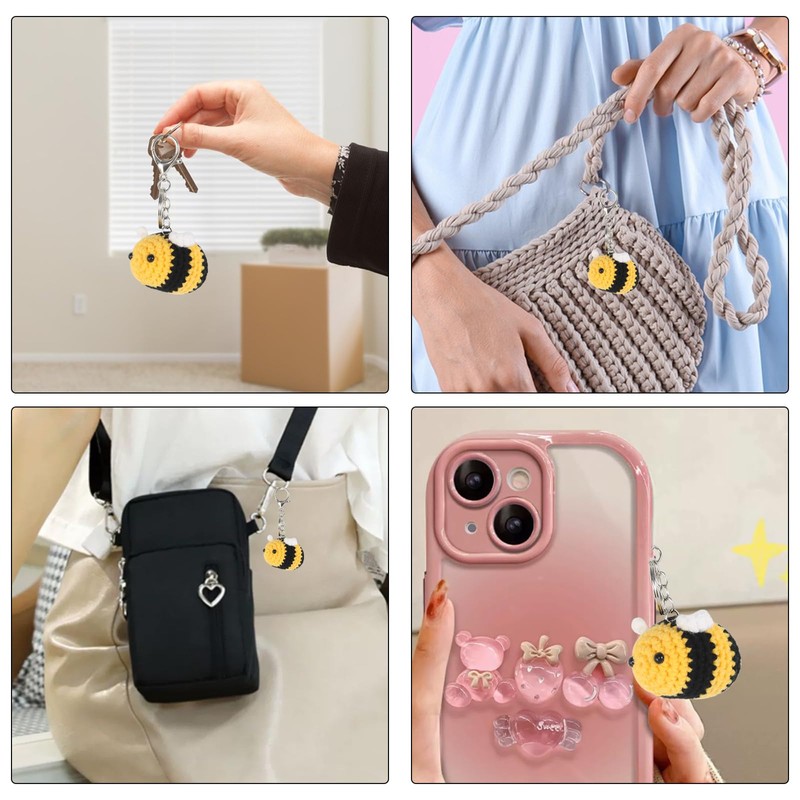 GOSHIES Key Ring Bee Cute Bee Pendant Crochet Bee Bumble