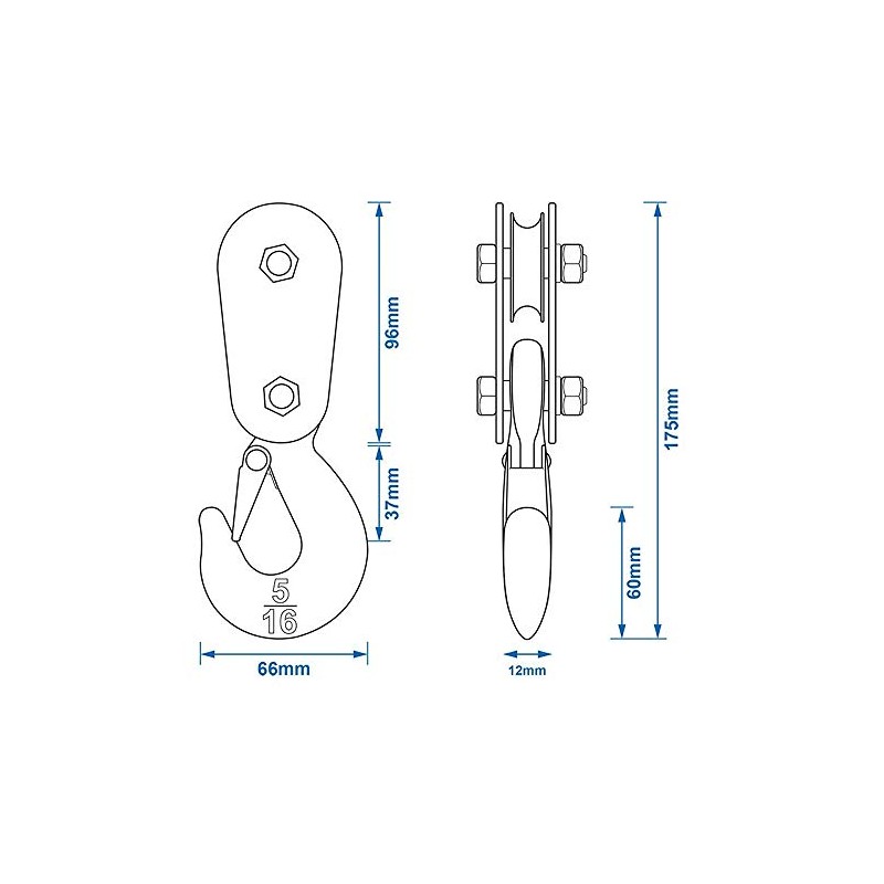 Guide Pulley for Cable Winches with Hook