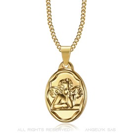 BOBIJOO JEWELRY - Pendant Medal Guardian Angel Gabriel Baptism Birth Child Baby Steel Gold Golden Plated Chain