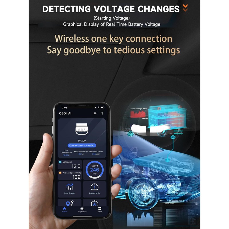 DA200 OBD2 Scanner Bluetooth, All-in-One Code Reader for Check Engine