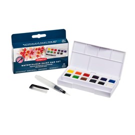 Derwent Watercolour Paints, 12-Piece Painting Box, Watercolour Paint Pan, Water-Soluble Watercolours, Ideal for Painting, Professional Quality, Travel Size, 2306323