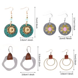 hoyuwak 4 Pair Boho Dangle Earrings Round Vintage Sunflower Earrings Set Geometric Round Leather Jewelry for Women Jewelry Gift