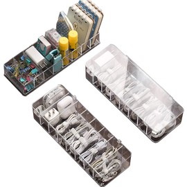 Cable Tidy Box with Lid, 8 Grids Acrylic Cable Organizer Box, Storage Box for Chargers, Power Strips and Cables, Transparent Cable Management Box (Free12 Classified Stickers and 10 Cable Ties)