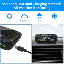 BGFAVCV Car Solar Digital Clock with LCD Time Date In-Car Temperature Display for Outdoor Personal Car Part Decoration B