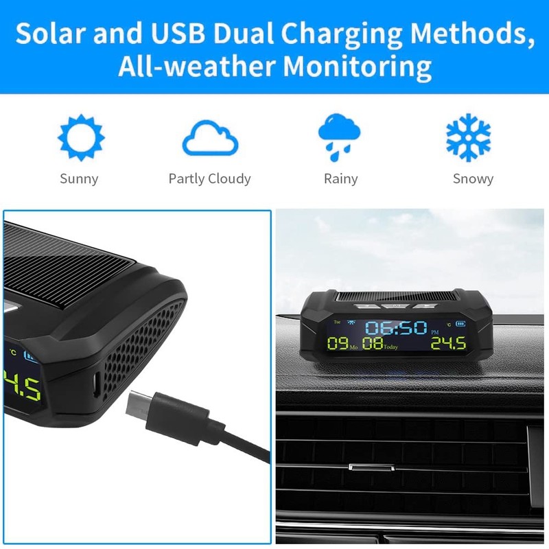 BGFAVCV Car Solar Digital Clock with LCD Time Date In-Car