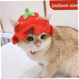 Hats for Cats Cat Hats Cat Outfits Cat Clothes Knitted Crochet Cat Hats with Tie Rope, Strawberry Style Cat Outfits, Comfortable Cute Cat Accessories for Puppy Cat Kitten Rabbit