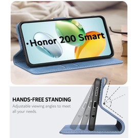 Leacckl for Honor 200 Smart Case, Leather Wallet Case, Flip Case with Card Holder and Magnetic Buckle, Leather Book Case, Matte Blue