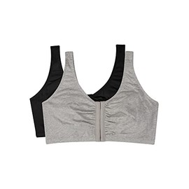 Fruit of the Loom Women's Front Close Sports Bra, Black Hue/Heather Grey, 34