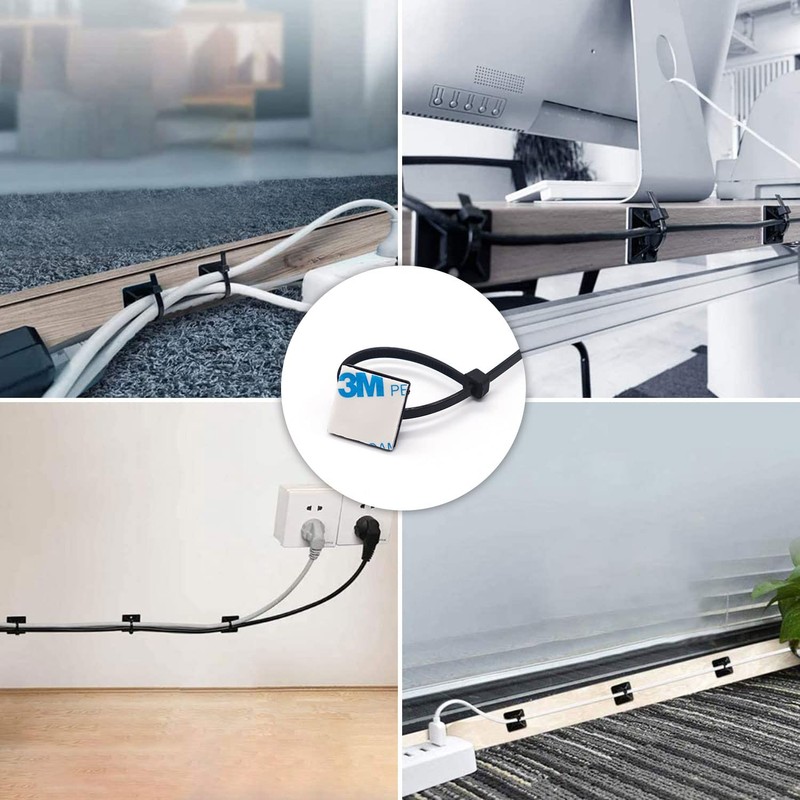 50 Set Cable Zip Tie Self Adhesive Mounts Kit with