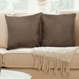 Betadistor Coffee Velvet Cushion Covers 45 x 45 cm (Pack of 2) Cushion Cover Decorative Square Throw Pillow Case for Sofa Living Room Couch with Invisible Zipper, Coffee, 516-0337