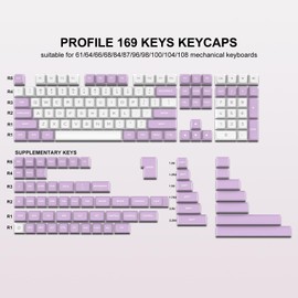 dagaladoo PBT Keycaps,White/Purple keycaps 60% 65% 100%, Japanese Style Custom Keycap, ISA Profile Keyboard Key caps for 60% 65% 75% 100% TKL US Layout Mechanical Keyboard（169keys