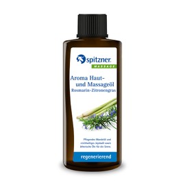 Spitzner Aroma Haut- & Massageöl Rosmarin-Zitronengras (190 ml) – regenerierendes Massage Öl mit Jojobaöl, Mandelöl & ätherischen Ölen, ohne Konservierungsstoffe