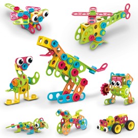 PicassoTiles STEM Learning Toys 250 Piece Building Block Kids Construction Engineering Kit Toy Blocks Children Early Education Playset w/Free IdeaBook, Power Drill, Clickable Ratchet, Age 3+ PTN250