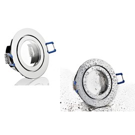 IP44 Aluminium Recessed Spotlight, Glossy Chrome, Suitable for Bathroom/Wet Rooms, Ceiling Spotlight, Recessed Spotlight, for LED Modules GU10/MR16 230V/12V