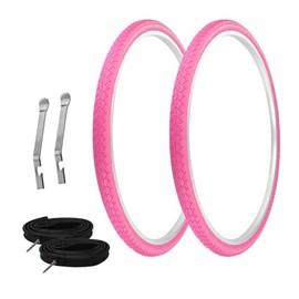 PRO+ Pair of Bicycle TIRE 700 X 38C Pink/Pink SIDEWALL Pair of Tires W/Heavy Duty Tubes 60MM Presta Valve & TIRE LEVERS G-5001