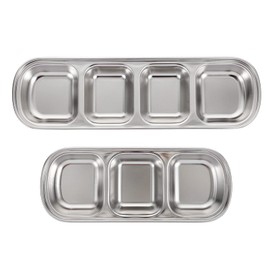 Compartment Pet Tray Food Bowls: 2pcs Stainless Steel Cat Bowl Divided Pet Dishes Bowls for Kitten Small Dogs Food Water Feeder