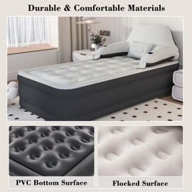 Outraveler Twin Size Air Mattress with Adjustable Headboard and Pump, Inflatable Bed Blow Up Mattress