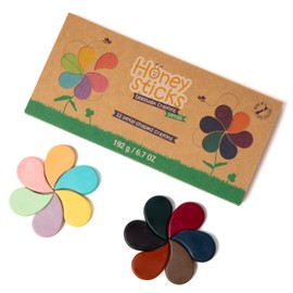 Honeysticks Flower Shaped Beeswax Crayons (12 Pack) - Non Toxic Crayons Made with Pure Beeswax, Chunky Petal Shaped Crayons, Easy To Hold And Use, Safe For Ages 1+, Gift for Toddler, Girls 3-6