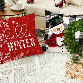 RUPOFUZA Red Christmas Pillow Covers 18x18 inch Set of 4 Santa Claus Snowman Decorative Christmas Sofa Pillows Covers Winter Holiday Decor Throw Cushion Case for Christmas Decorations(TM-27)