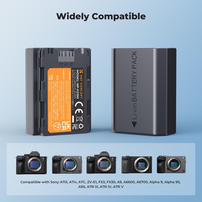 K&F CONCEPT 2600mAh NP-FZ100 Battery and Charger Set, Compatible with