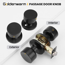 GoldenWarm Black Door Knobs - Interior Passage (6 Pack) Matte Finish for Bedroom or Bathroom