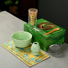 Matcha Set, 7 Stück traditionelles Matcha Tee Set mit Schale und Zubehör, Matcha Starter Kit für Zuhause, Büro oder als Geschenkidee für Matcha Liebhaberl (Grün)