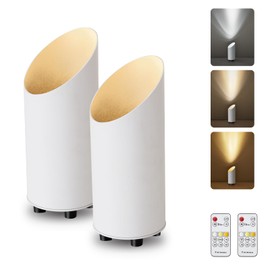 2 Pack Wireless Battery Operated Spotlights Indoor with Remote, Mini White Cordless Rechargeable Floor Can Lights, Small Dimmable Timer LED Accent Uplight for Corner Home Plant Artwork