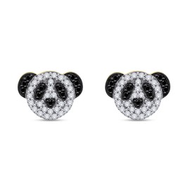 Round Cut White & Black Cubic Zirconia Panda Head Stud Earrings With Push Back Jewelry For Women In 14k Yellow Gold Plated Sterling Silver