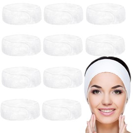 Belle Vous Hair Band Cosmetic White Headband (Pack of 10) - Hairband for Make-Up Hair Band - Terry Cloth Headband Adjustable for Facial Cleansing, Shower - Hair Band for Bath, Sports, Beauty Masks