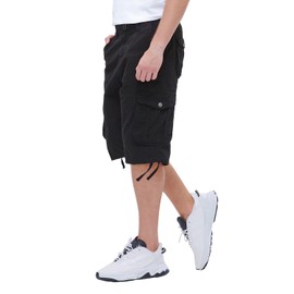 BEST SOUTH Men's Long Cargo Shorts Casual Below Knee 13 Inches Capri Shorts Relaxed Fit with Pockets Black 38