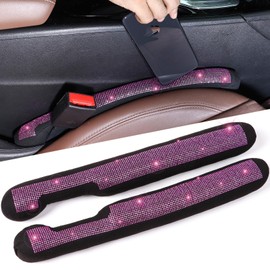 Briwill Bling Pink Car Seat Gap Filler - 2 Pack Crystal Rhinestone Diamond Bling Girl Car Accessories, Seat Gap Blocker Universal fit for Trucks, SUVs, Cute Car Accessories Interior Decor, (Pink)