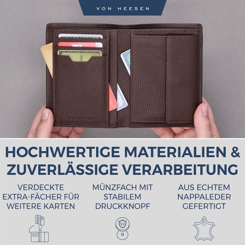 VON HEESEN Men's Leather Wallet with RFID Protection - Genuine