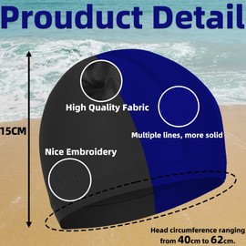 Swimming Caps, Pack of 2, Unisex Swimming Cap, Women's Swimming Cap, Swimming Cap, Flexible Cap for Girls, Long Hair, Men, Children, Boys (Black, Lake Blue)