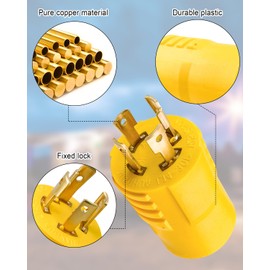 QAGGUM Generator Adapter Plug NEMA L14-30P Male to NEMA 5-15R/5-20R or 6-15/6-20R Female, 30 Amp to 20 Amp Household Regular Inlet Connector, 240V 4-Prong Locking Generator Plug, Yellow