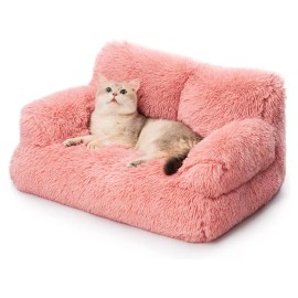 Mewoofun Pet Couch Bed Washable Cat Beds Fluffy Cat Sofa for Medium Dog Non-Slip - Pink