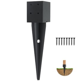 1 Pcs 4x4 Fence Post Anchor Ground Spike 16"(Inner Size 3.6"x3.6") Black Powder Coated–Mailbox Post Anchors, for Deck,Fence,Railing,Mailbox