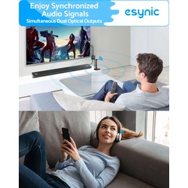 eSynic Portable 1 in 3 Out Audio Splitter - 3 Way SPDIF Toslink Optical Splitter with 1m/3ft Aluminum Alloy Optical Input Cable - Supports PCM2.0/DTS/Dolby-AC3 for Soundbar, HDTV etc